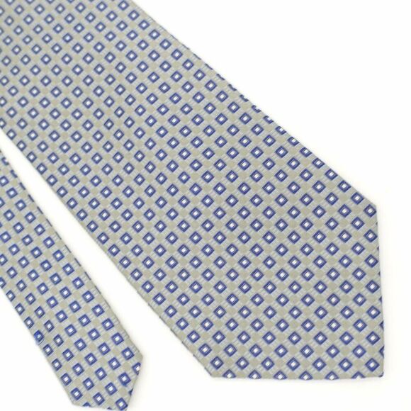 Savile Row Gray Blue Woven Geometric Woven Wide Silk Tie‎ - Picture 1 of 7